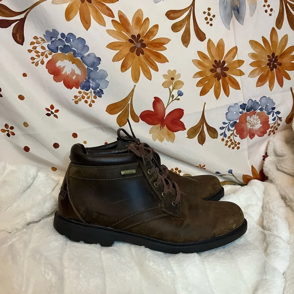 Rockport Mens 10.5M Dark Brown Leather Storm Surge Plain Toe Work A13715 Boots